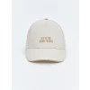 LCW ACCESSORIES Ekru Yazı Nakışlı Kız Çocuk Kep Şapka