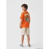 LCW Kids Turuncu Nostaljik Maymun Baskılı Erkek Çocuk Tişört