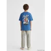 LCW Kids Mavi Nostaljik Maymun Baskılı Erkek Çocuk Tişört