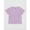 LCW Kids Lila Bisiklet Yaka Baskılı Kız Çocuk Tişört