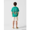 LCW Kids Yeşil Nostaljik Maymun Baskılı Erkek Çocuk Tişört