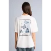 Defacto H7562AXER105 Ekru Oversıze Bisiklet Yaka Kelebek Desenli Kısa Kollu Tişört