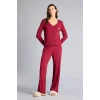 Defacto G0222AXBR205 Bordo Pijama Takımı Regular Fit Pointel Kumaş Uzun Kollu Üst Uzun Alt