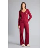 Defacto G0222AXBR205 Bordo Pijama Takımı Regular Fit Pointel Kumaş Uzun Kollu Üst Uzun Alt