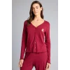 Defacto G0222AXBR205 Bordo Pijama Takımı Regular Fit Pointel Kumaş Uzun Kollu Üst Uzun Alt