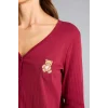 Defacto G0222AXBR205 Bordo Pijama Takımı Regular Fit Pointel Kumaş Uzun Kollu Üst Uzun Alt