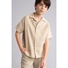 Defacto W3239A6BG106 Bej Oversıze Polo Yaka Müslin Kısa Kollu Gömlek Erkek Çocuk