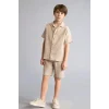 Defacto W3239A6BG106 Bej Oversıze Polo Yaka Müslin Kısa Kollu Gömlek Erkek Çocuk