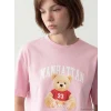 LCW Modest Pembe Bisiklet Yaka Manhattan Baskılı Kadın Tişört