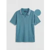 LCW Kids İndigo Polo Yaka Şerit Detaylı Erkek Çocuk Tişört