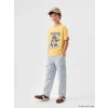 LCW Kids Sarı Nostaljik Maymun Baskılı Unisex Çocuk Tişört