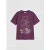 LCW Kids Bordo Bisiklet Yaka Capyfun Baskılı Kız Çocuk Tişört