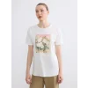 LCW EVERYDAY Beyaz Bisiklet Yaka Çiçek Baskılı Kadın Body