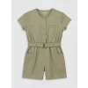 LCW Kids Yeşil Bisiklet Yaka Kemerli Kız Çocuk Gabardin Tulum