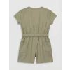 LCW Kids Yeşil Bisiklet Yaka Kemerli Kız Çocuk Gabardin Tulum
