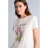 Defacto H7608AXER105 Ekru Regular Fıt Bisiklet Yaka Floral Kısa Kollu Tişört