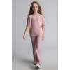 Defacto H1239A8BR488 Bordo 2li Takım Geniş Paça Pantolon Tişört Kız Çocuk