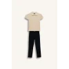 Defacto G7091A8ER233 Ekru Polo Tişört Gabardin Pantolon 2li Takım Erkek Çocuk