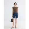 LCW Vision Kahverengi Bisiklet Yaka Kadın Crop