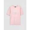 LCW Kids Pembe Bisiklet Yaka Baskılı Kız Çocuk Tişört