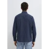 Mavi 0212004-91566 Keten Karışımlı Çizgili Lacivert Gömlek
