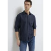 Mavi 0211979-91592 Keten Karışımlı Çizgili Lacivert Gömlek