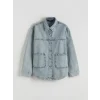 LCWAIKIKI Classic İndigo Gömlek Yaka Oversize Kadın Jean Ceket