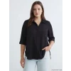 LCWAIKIKI Classic Siyah Gömlek Yaka Saten Bluz