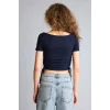 Defacto G7955AXNV147 Lacivert Fıtted Halter Yaka Kısa Kollu Tişört