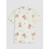 LCW Kids Ekru Gömlek Yaka Baskılı Kız Çocuk Şortlu Pijama Takım
