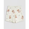 LCW Kids Ekru Gömlek Yaka Baskılı Kız Çocuk Şortlu Pijama Takım