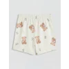LCW Kids Ekru Gömlek Yaka Baskılı Kız Çocuk Şortlu Pijama Takım