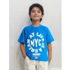 LCW Kids Mavi Bisiklet Yaka Baskılı Kısa Kollu Erkek Çocuk Tişört