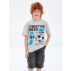 LCW Kids Bej Oversize Bisiklet Yaka Erkek Çocuk Tişört