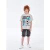 LCW Kids Bej Oversize Bisiklet Yaka Erkek Çocuk Tişört