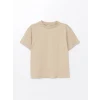 LCW Kids Bej Oversize Bisiklet Yaka Erkek Çocuk Tişört