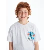 LCW Kids Gri Oversize Bisiklet Yaka Erkek Çocuk Tişört