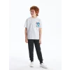 LCW Kids Gri Oversize Bisiklet Yaka Erkek Çocuk Tişört