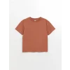 LCW Kids Kahverengi Oversize Bisiklet Yaka Erkek Çocuk Tişört