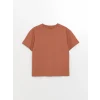 LCW Kids Kahverengi Oversize Bisiklet Yaka Erkek Çocuk Tişört