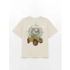 LCW Kids Bej Oversize Bisiklet Yaka Erkek Çocuk Tişört
