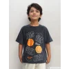 LCW Kids Antrasit Bisiklet Yaka Baskılı Kısa Kollu Erkek Çocuk Tişört