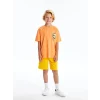 LCW Kids Turuncu Oversize Bisiklet Yaka Erkek Çocuk Tişört
