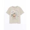 LCW Kids Bej Oversize Bisiklet Yaka Erkek Çocuk Tişört
