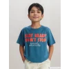 LCW Kids Petrol Bisiklet Yaka Baskılı Kısa Kollu Erkek Çocuk Tişört