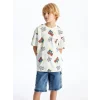 LCW Kids Ekru Oversize Bisiklet Yaka Erkek Çocuk Tişört