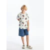 LCW Kids Ekru Oversize Bisiklet Yaka Erkek Çocuk Tişört