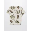 LCW Kids Kahverengi Oversize Bisiklet Yaka Erkek Çocuk Tişört