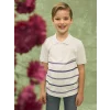 LCW Kids Beyaz Polo Yaka Çizgili Kısa Kollu Erkek Çocuk Tişört