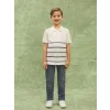 LCW Kids Beyaz Polo Yaka Çizgili Kısa Kollu Erkek Çocuk Tişört